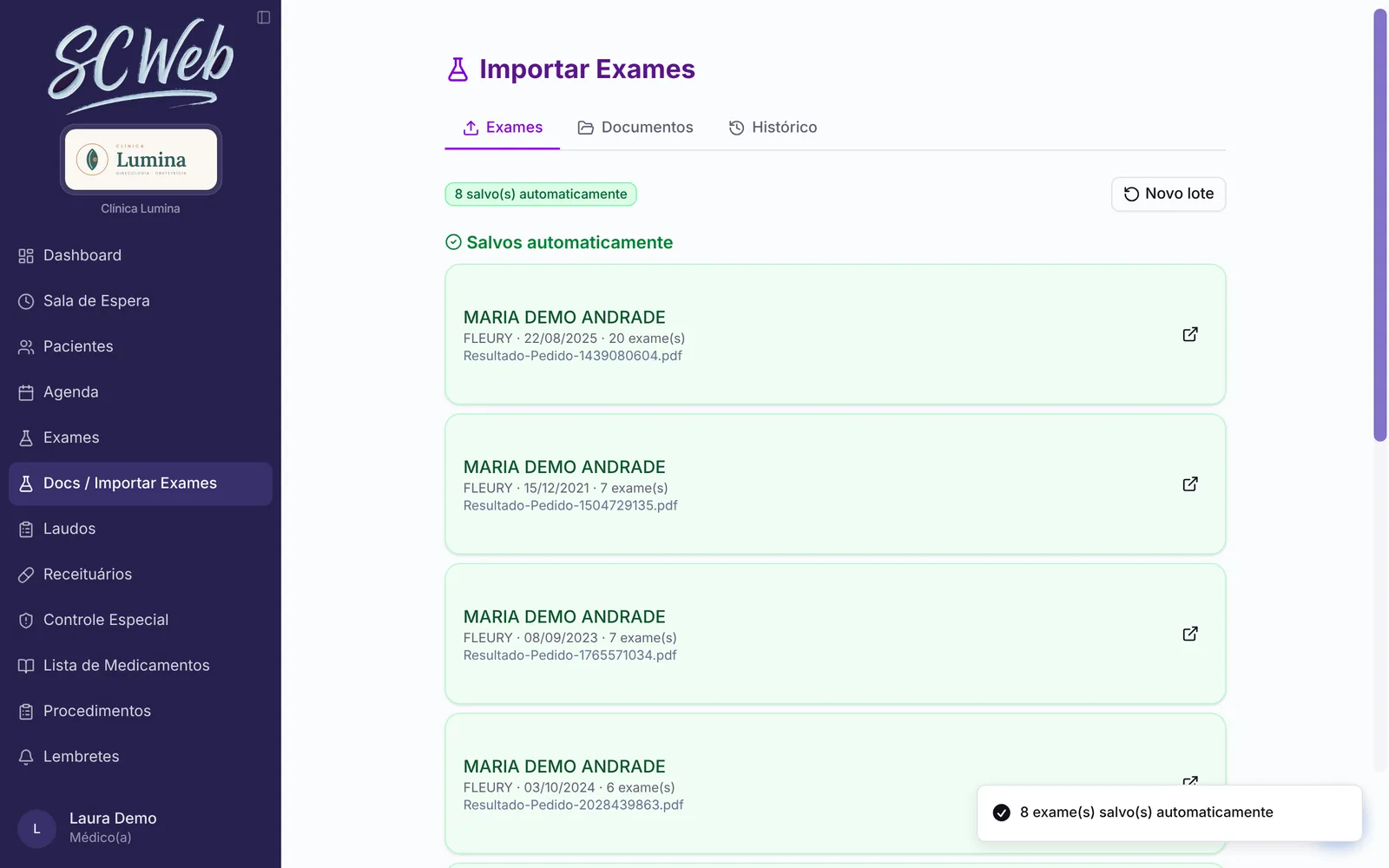 Importação de Exames