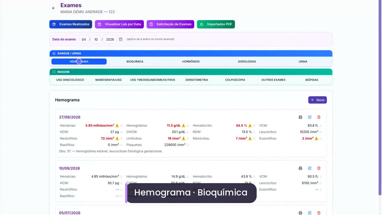 Importação de exames em PDF